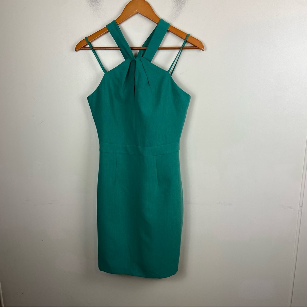 Adelyn Rae Green Halter Criss Cross Sheath Dress Wedding Special Event NWT 8‎